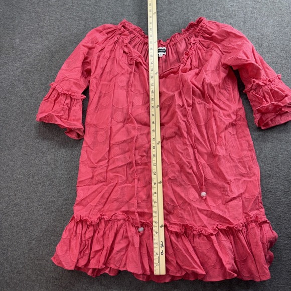 Mudpie Women's Tunic Top Size Medium pink, ruffled, textured polka dot - Picture 4 of 9